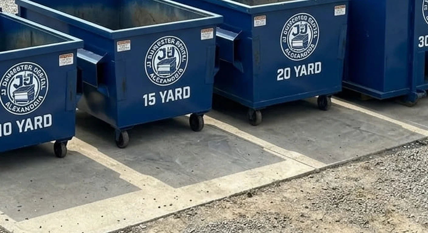 20 yard dumpster rental in Springfield, VA A 20 yard JJ Dumpster Rental Alexandria roll-off dumpster staged for a job in Springfield, VA